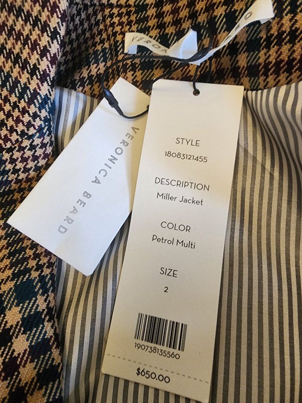 NWT Veronica Beard Miller Dickey Jacket Petrol Multi Plaid Blazer 2 - Picture 3 of 4